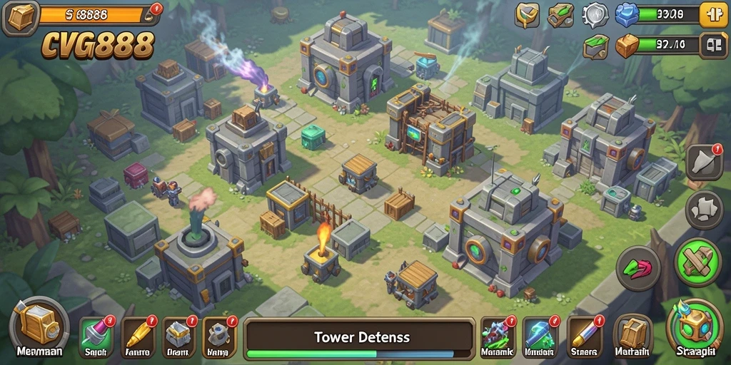 Screenshot utama CVG8888 menampilkan aksi seru gameplay Tower Defense.