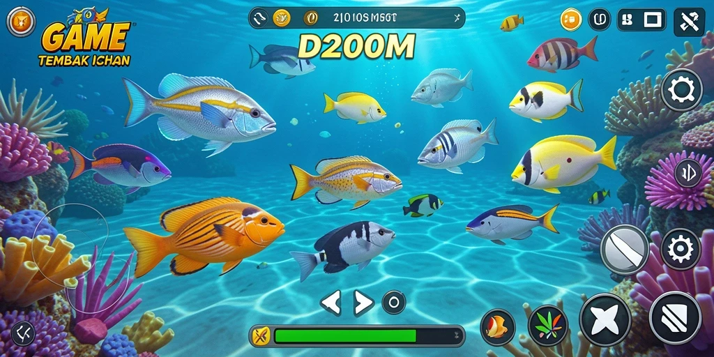 Tangkapan layar D200M menampilkan keseruan dalam permainan Tembak Ikan.