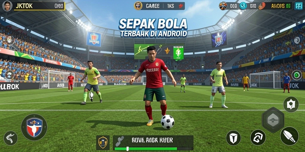 Tangkapan layar JKTOK dengan gameplay sepak bola yang mendebarkan.