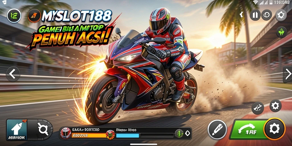 Tampilan gameplay seru di dalam MYSLOT188 saat balapan motor.