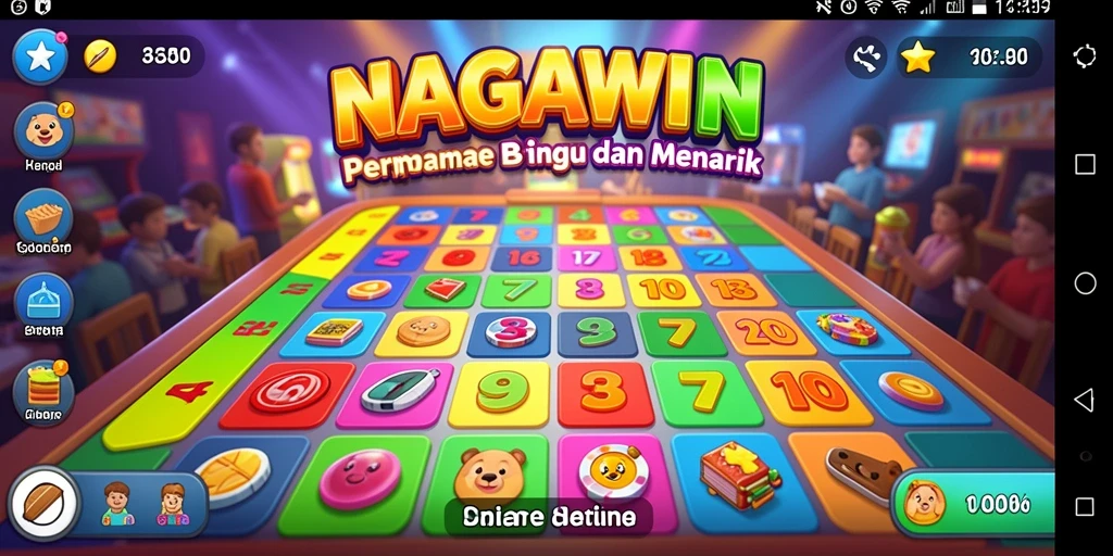 Tampilan gameplay NAGAWIN dengan kartu Bingo yang berwarna-warni.
