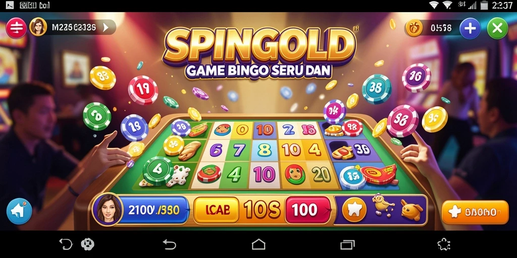 Screenshot SPINGOLD menunjukkan gameplay bingo yang seru dan penuh warna.